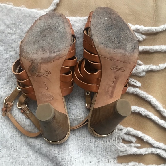 Coach Brown woven leather heels size 8 - Picture 5 of 6